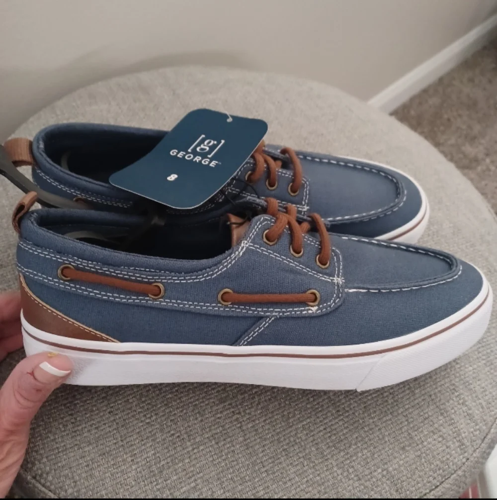 George Navy Canvas Boat Shoes Men's Sz 8
